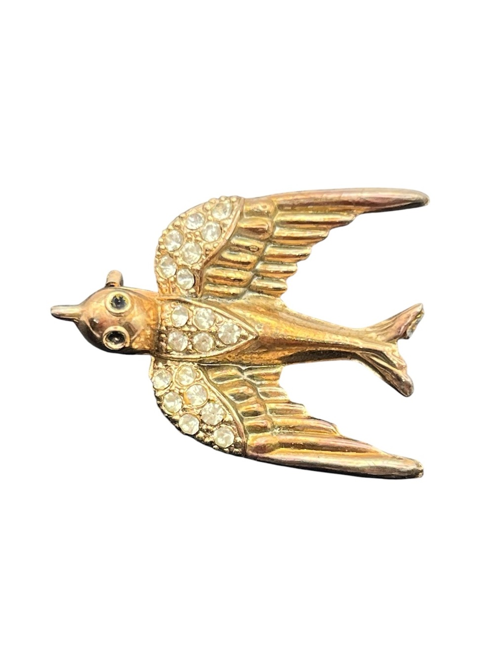 Swallow sparrow bird flying rhinestone vintage brooch pin